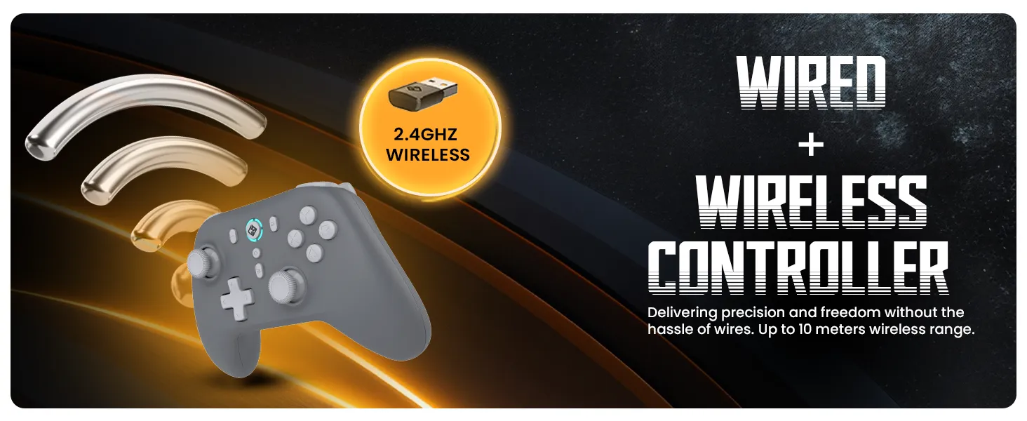 Cosmic Byte Blitz Wireless + Wired Controller for PC, Hall Effect Joystick & Triggers, 1000Hz Polling Rate, Adjustable Vibration, Turbo & Auto Turbo (Grey) overview 2