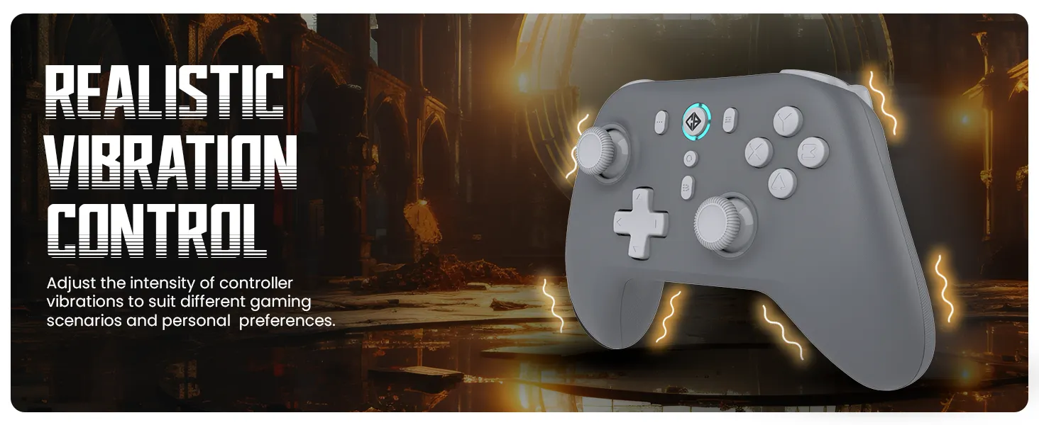 Cosmic Byte Blitz Wireless + Wired Controller for PC, Hall Effect Joystick & Triggers, 1000Hz Polling Rate, Adjustable Vibration, Turbo & Auto Turbo (Grey) overview 9