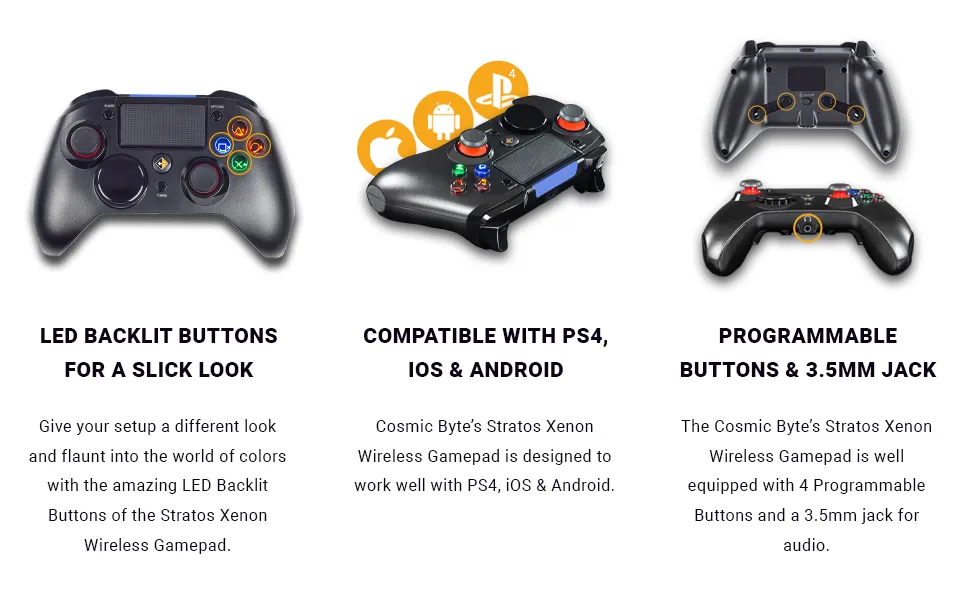 Cosmic Byte Stratos Xenon PS4/iOS/Android Wireless Programmable Gamepad (Black) overview 6