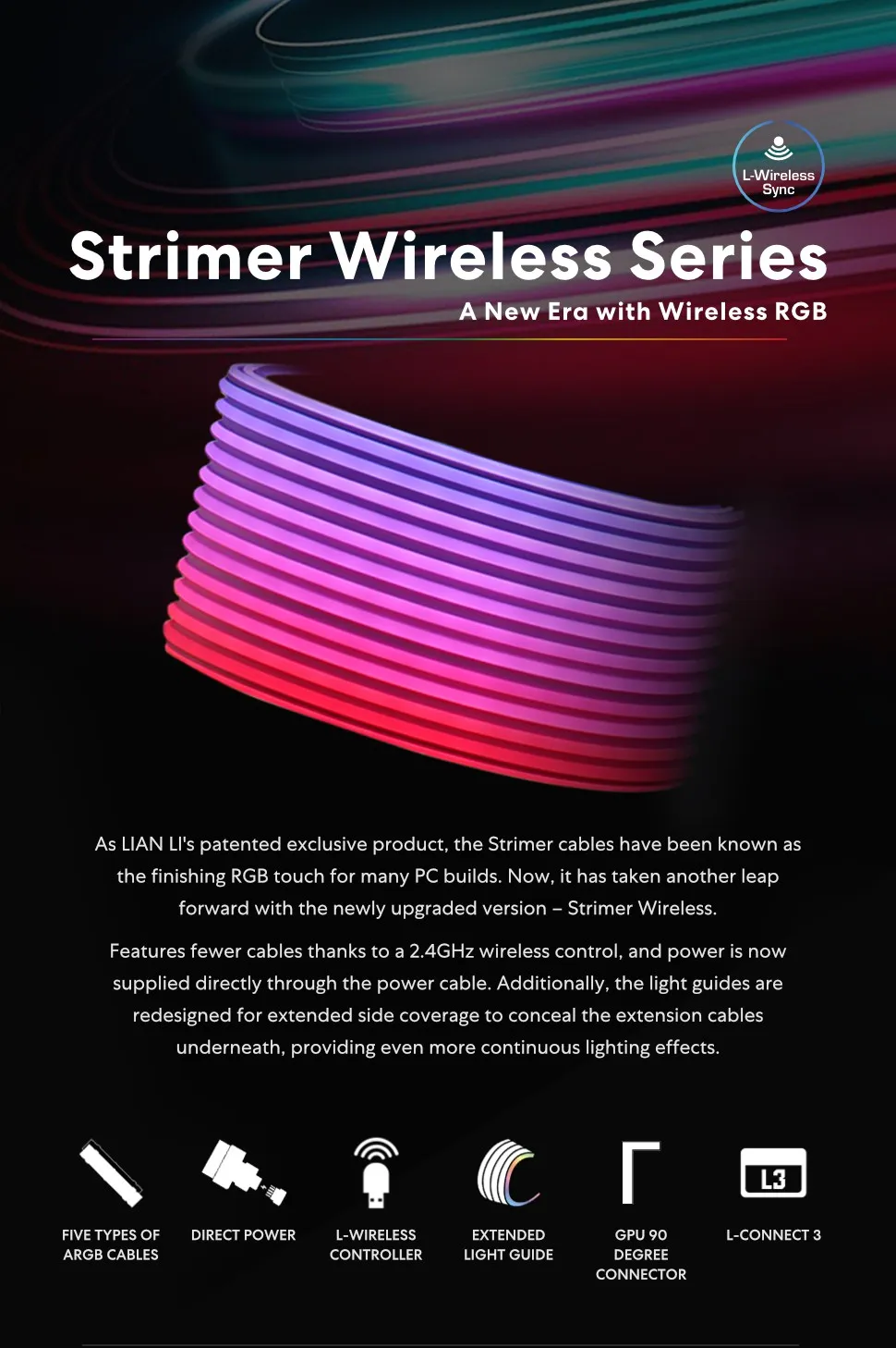 Lian Li Strimer Wireless 24-Pin ARGB Motherboard Extension Cable with L-Wireless Controller overview 1