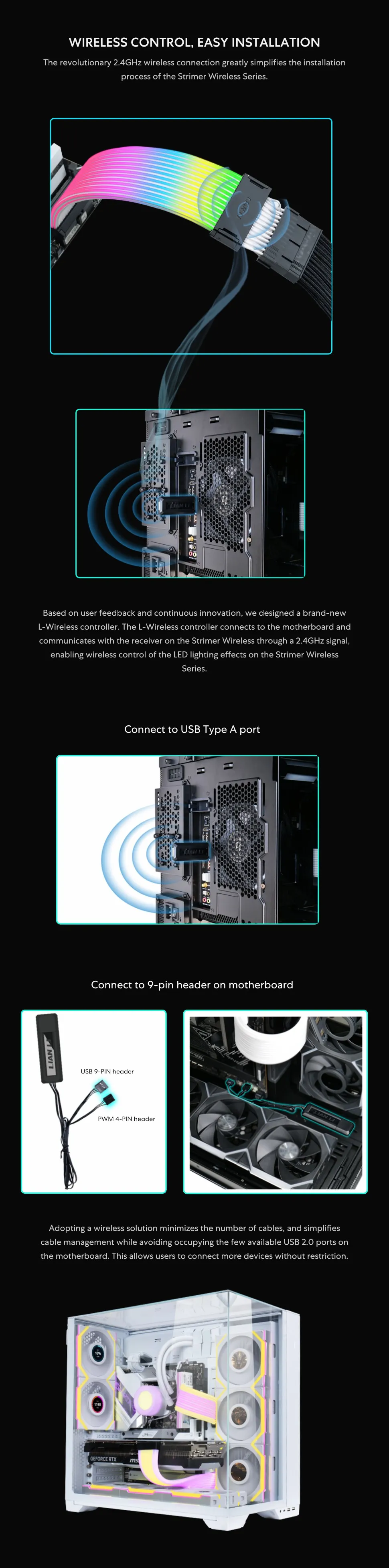 Lian Li Strimer Wireless 24-Pin ARGB Motherboard Extension Cable with L-Wireless Controller overview 5