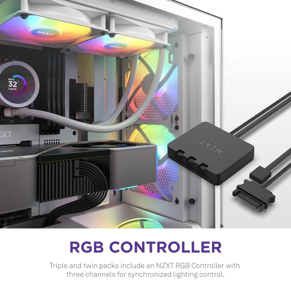 NZXT F120 RGB Core 120mm Cabinet Fan With RGB Controller - White (Triple Pack) overview 11