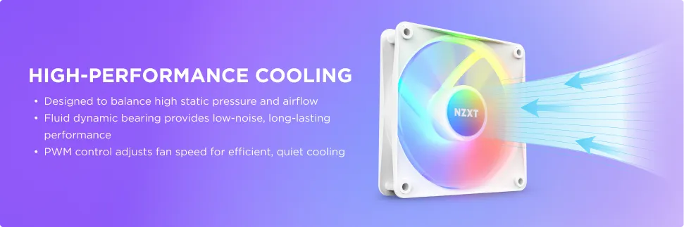 NZXT F120 RGB Core 120mm Cabinet Fan With RGB Controller - White (Triple Pack) overview 3