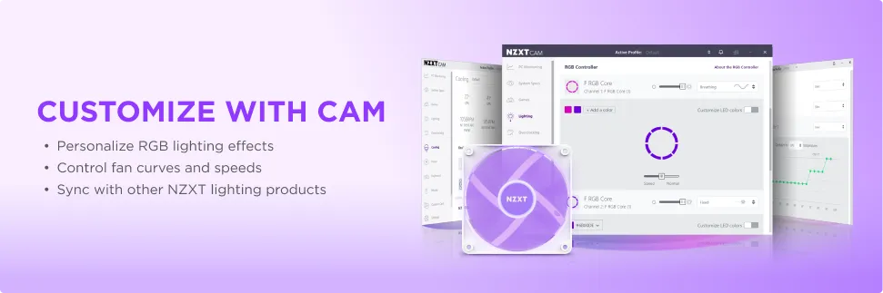 NZXT F120 RGB Core 120mm Cabinet Fan With RGB Controller - White (Triple Pack) overview 4