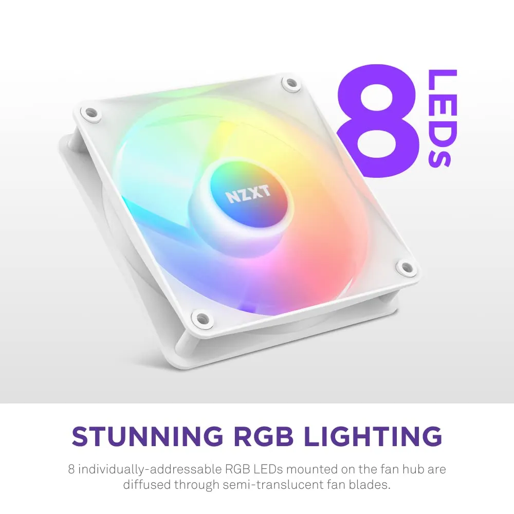 NZXT F120 RGB Core 120mm Cabinet Fan With RGB Controller - White (Triple Pack) overview 5