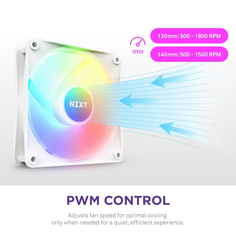 NZXT F120 RGB Core 120mm Cabinet Fan With RGB Controller - White (Triple Pack) overview 8