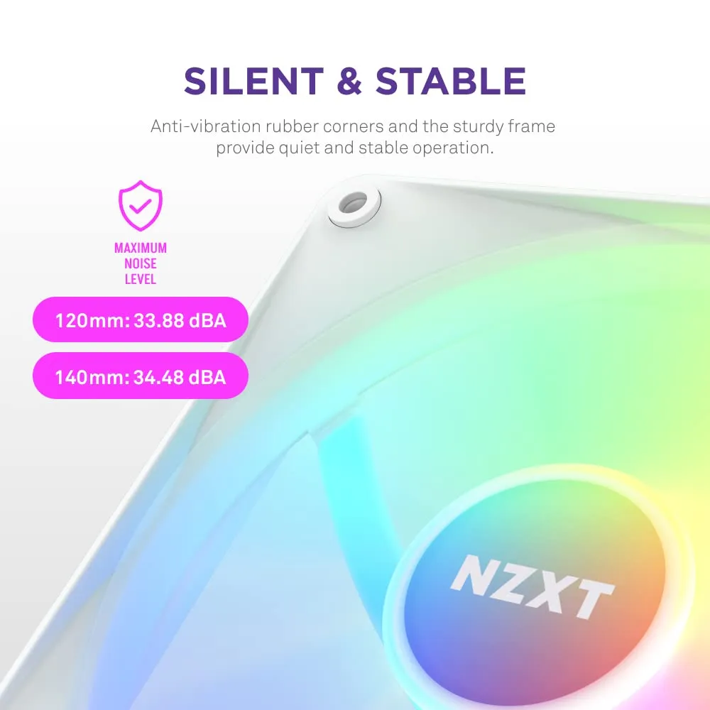 NZXT F120 RGB Core 120mm Cabinet Fan With RGB Controller - White (Triple Pack) overview 9