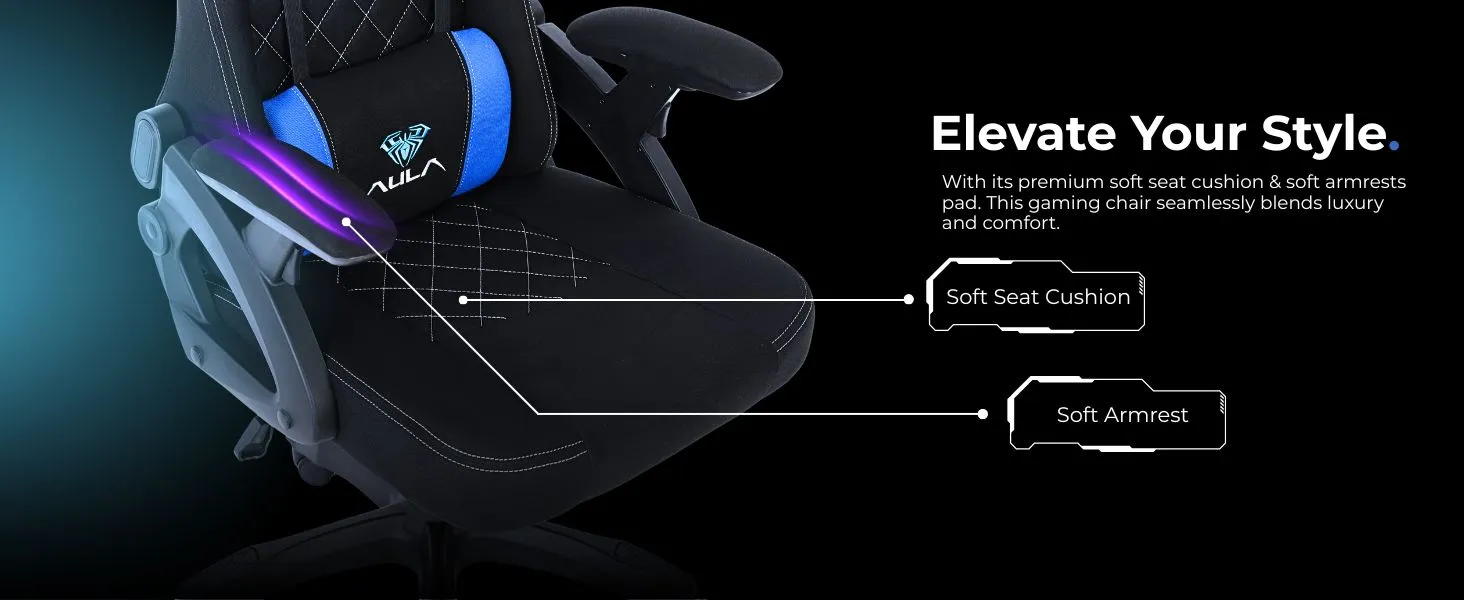 AULA F016 Ergonomic Premium Gaming & Computer Chair | Adjustable Nylon Armrests With Soft Pad | Locking-Tilt Function, Gas Lift Function | Black+Blue (F016BU) overview 4
