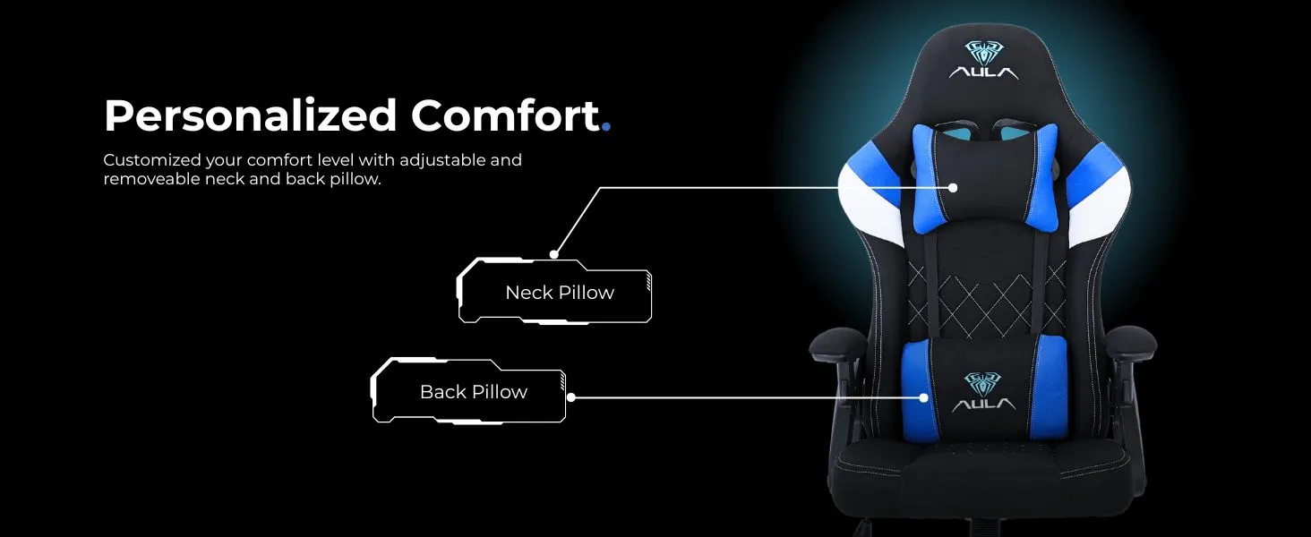 AULA F016 Ergonomic Premium Gaming & Computer Chair | Adjustable Nylon Armrests With Soft Pad | Locking-Tilt Function, Gas Lift Function | Black+Blue (F016BU) overview 7