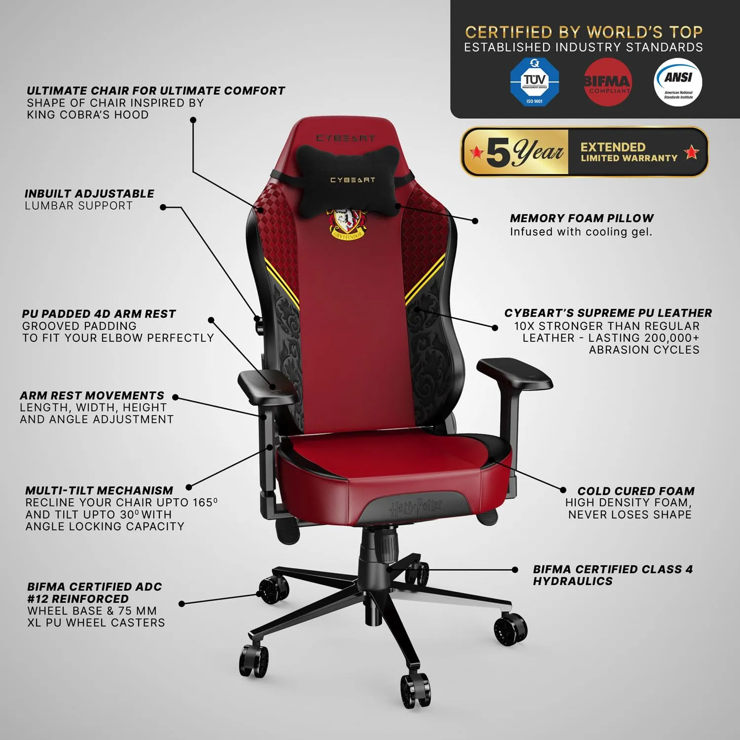 Cybeart Gryffindor Harry Potter Gaming Chair overview 7