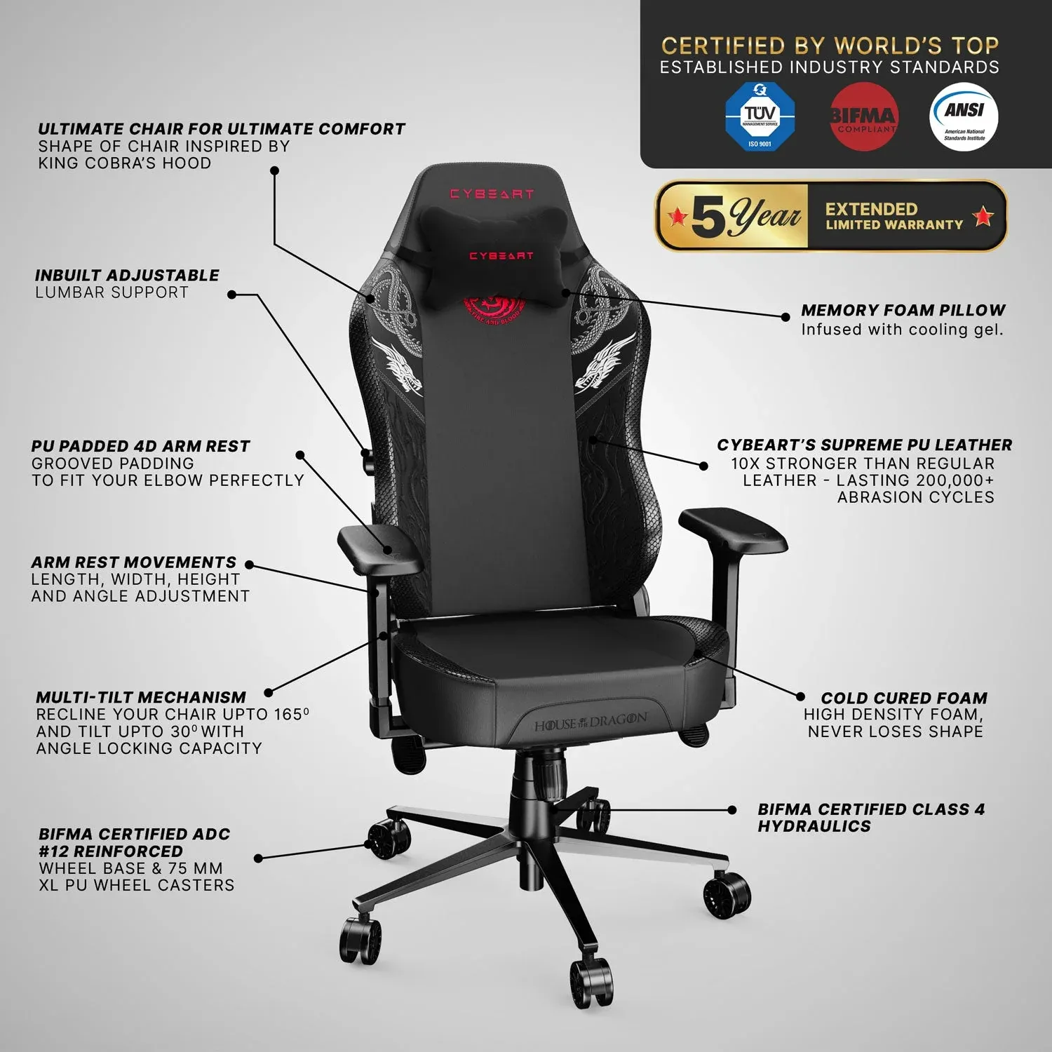 Cybeart House Targaryen Gaming Chair overview 10