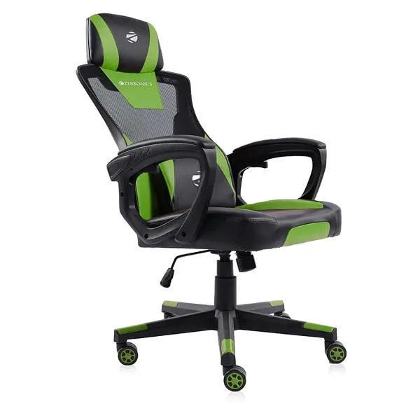 ZEBRONICS GC1400 Gaming Chair with 360° Swivels & Casters (Green)