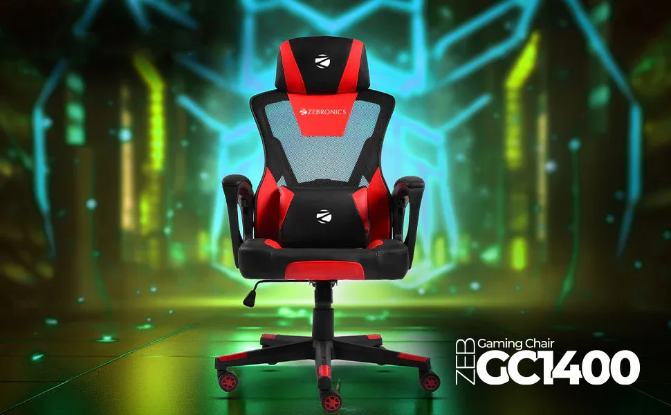 ZEBRONICS GC1400 Gaming Chair with 360° Swivels & Casters (Red) overview 1