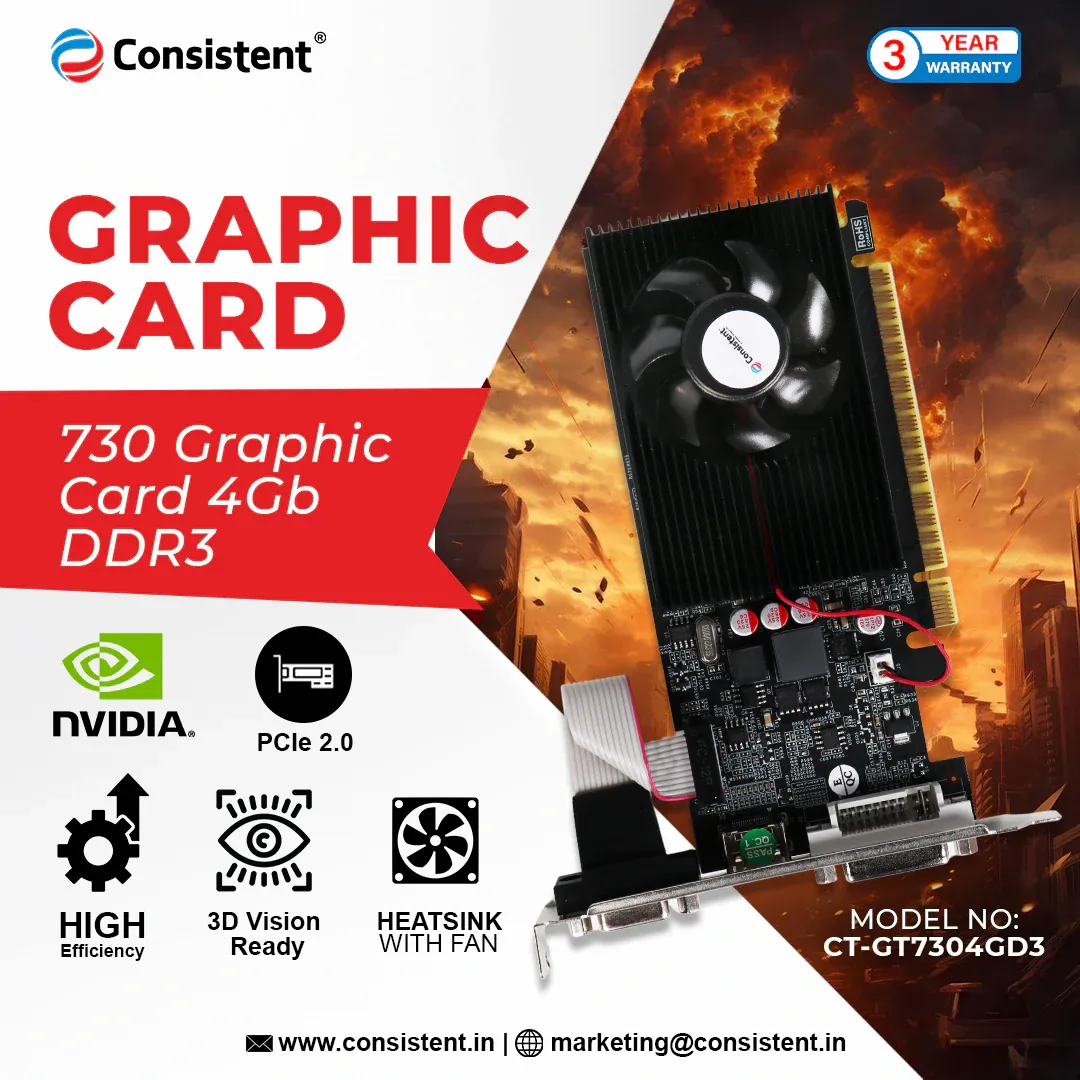 Consistent 730 Graphics Card 4GB DDR3 128-bit, Low Profile Graphics Card, Computer GPU, PCI Express x16, 2K Support, Fermi, DirectX 11 with 3 Year Warranty overview 1