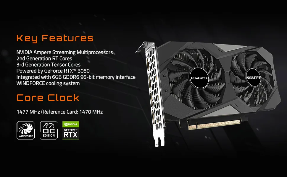 Gigabyte GeForce RTX 3050 WINDFORCE OC 6G Graphics Card overview 1