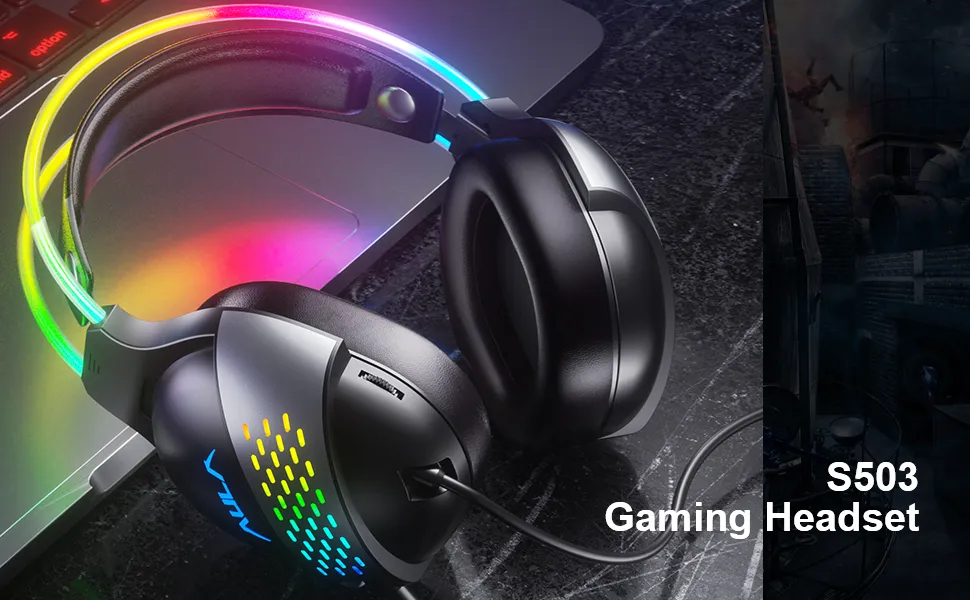 AULA S503 Wired RGB Gaming Headset With Adjustable Mic overview 1