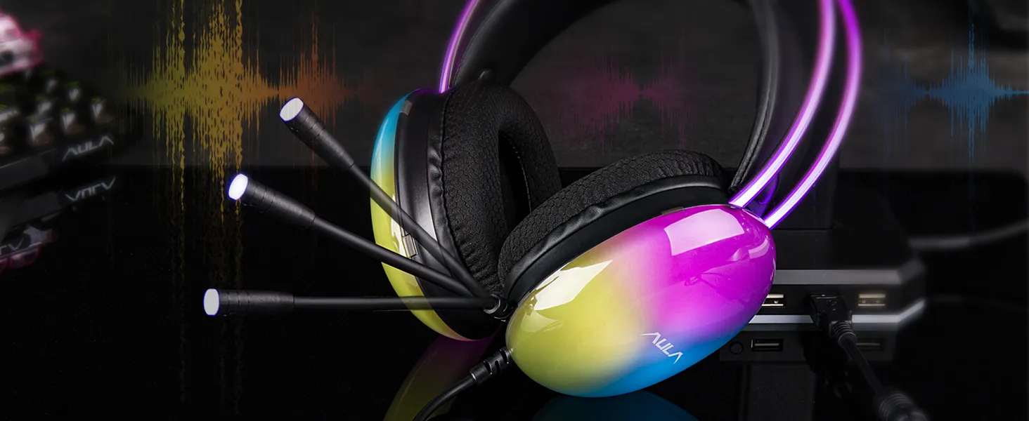 AULA S505 USB Wired Gaming Headphones with Mic for PC (Black) overview 2