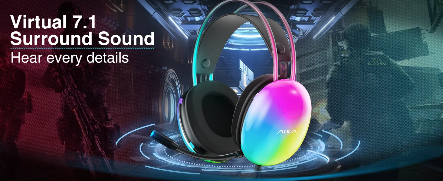 AULA S505 USB Wired Gaming Headphones with Mic for PC (Green) overview 3