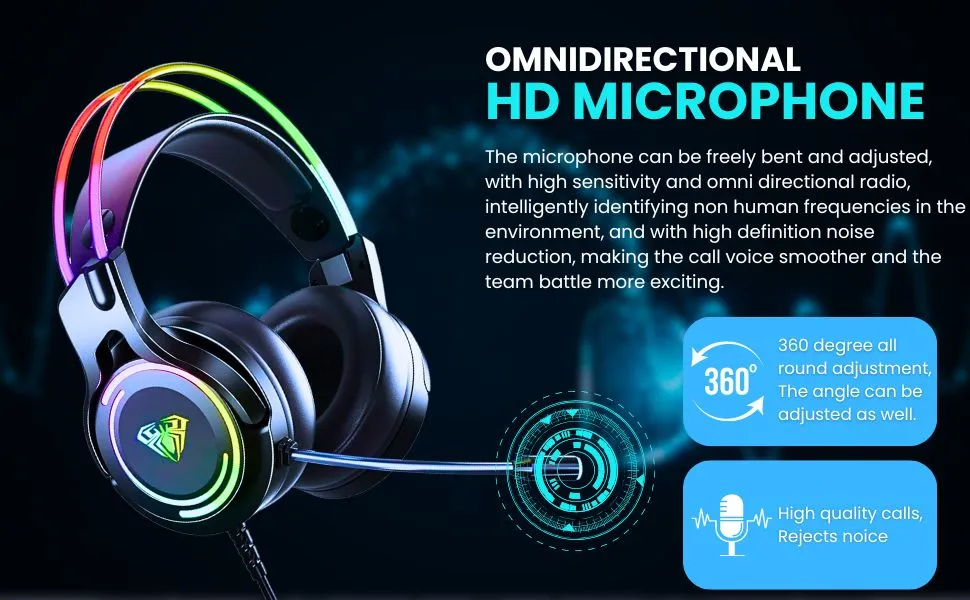 AULA S506 Wired RGB Gaming Headset With Adjustable Mic overview 2