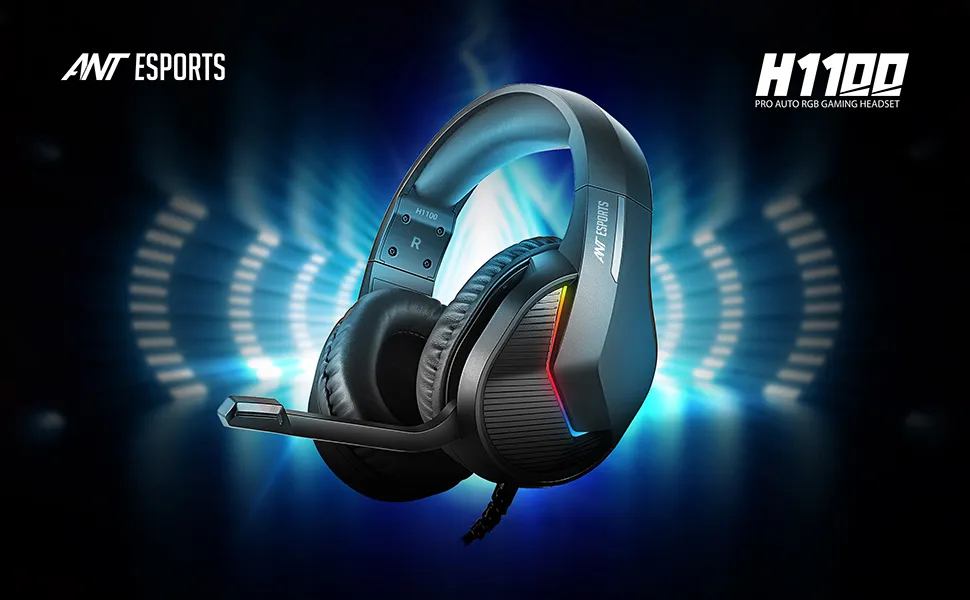 Ant Esports H1100 Pro Auto RGB 7.1 Surround Sound Over Ear Gaming Headset With Mic (Black) overview 1