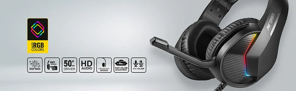 Ant Esports H1100 Pro Auto RGB 7.1 Surround Sound Over Ear Gaming Headset With Mic (Black) overview 2
