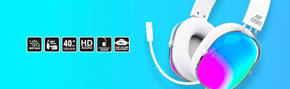 Ant Esports H1150 RGB Gaming Headset (White) overview 3
