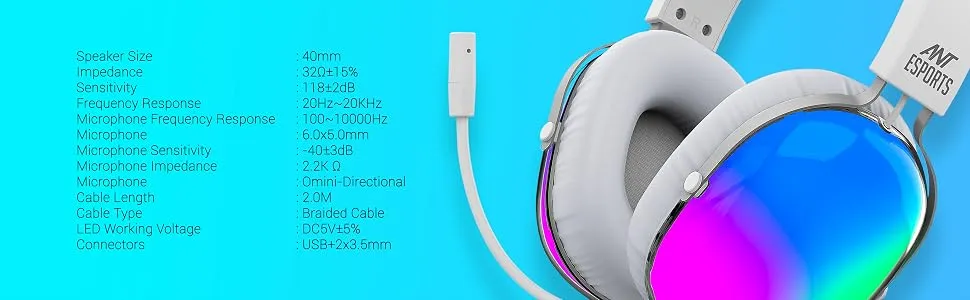 Ant Esports H1150 RGB Gaming Headset (White) overview 4