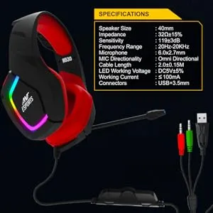 Ant Esports H530 Multi-Platform Pro RGB Gaming Headset - RED overview 10