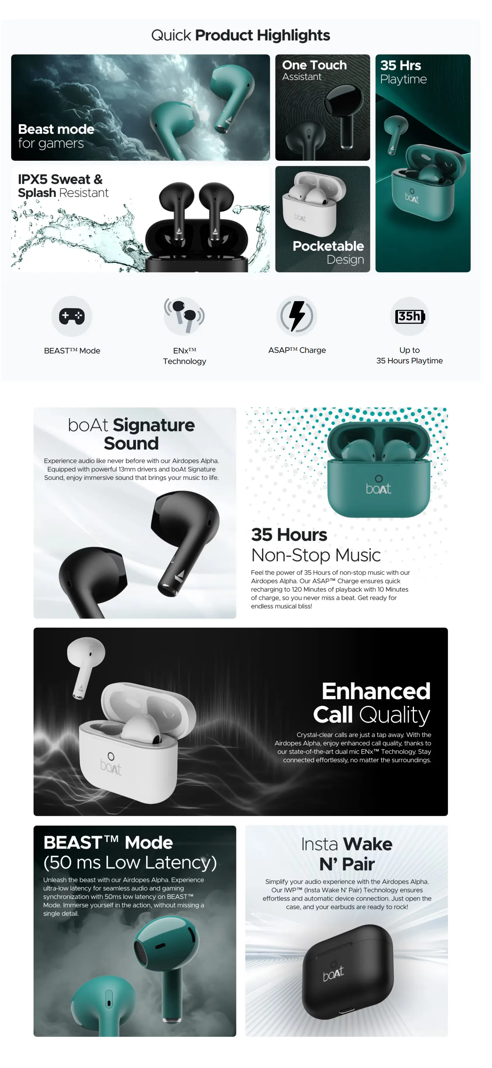 Boat Airdopes Alpha 35Hrs Battery Bluetooth TWS Earbuds (Dark Cyan) overview 1
