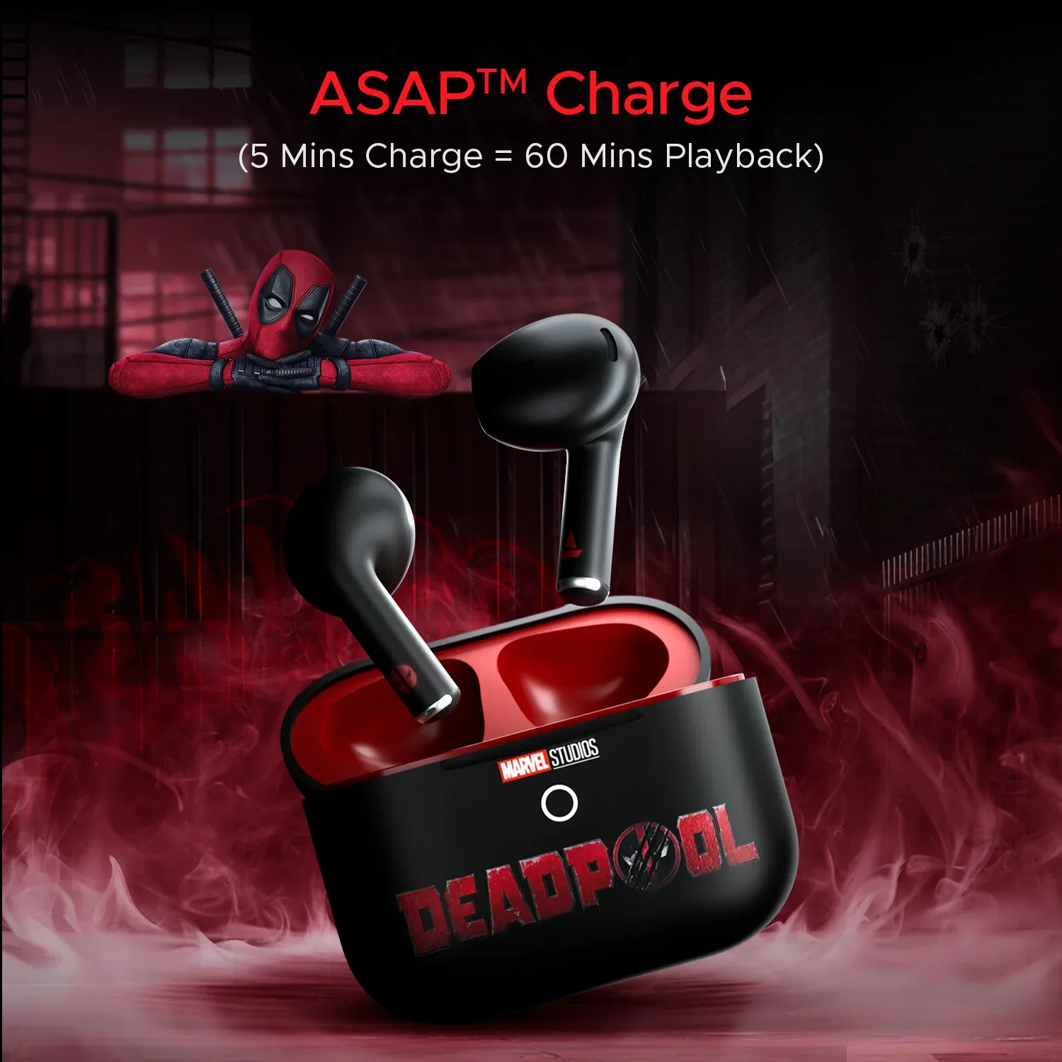 Boat Airdopes Alpha Deadpool Edition 35Hrs Battery Bluetooth TWS Earbuds (Assassin Black) overview 4