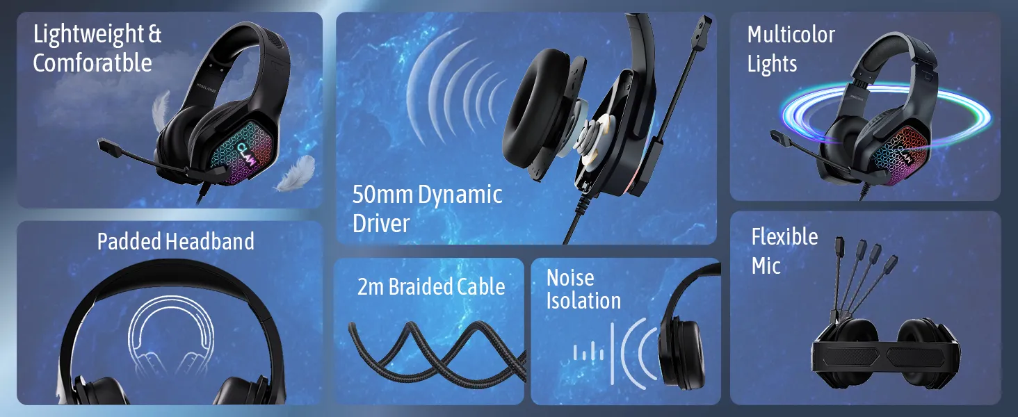 CLAW GH28 Wired RGB 40mm Driver Gaming Headset overview 3
