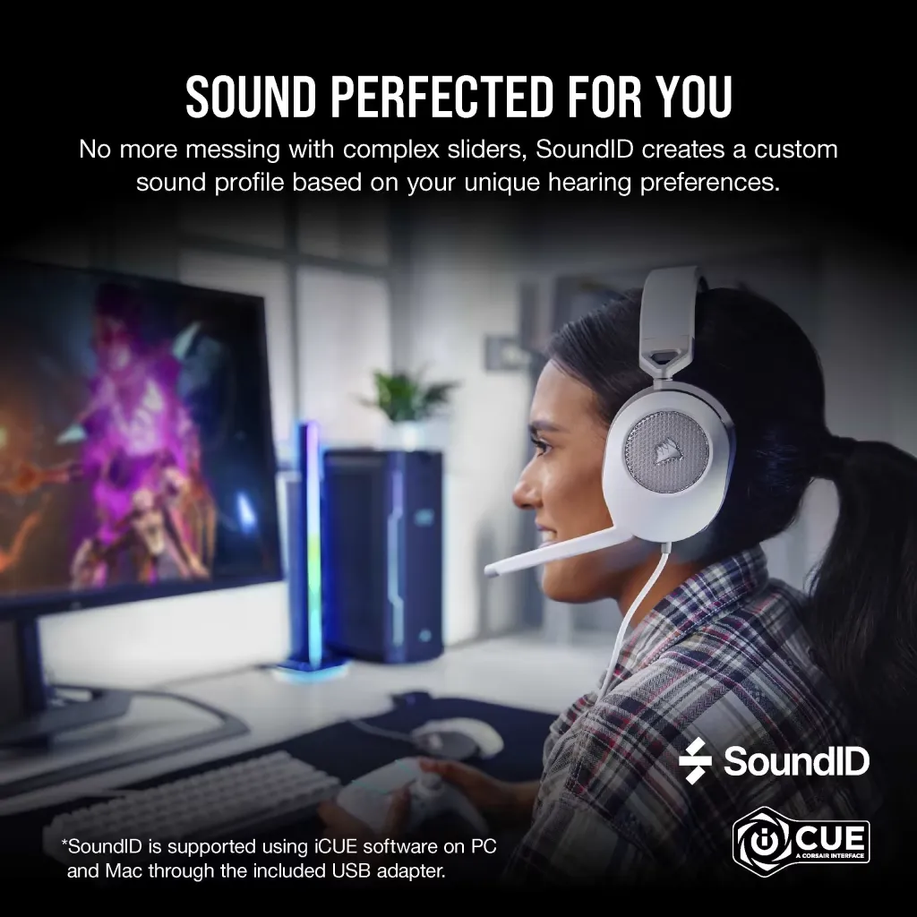 Corsair HS65 SURROUND Wired Gaming Headset (White) overview 1