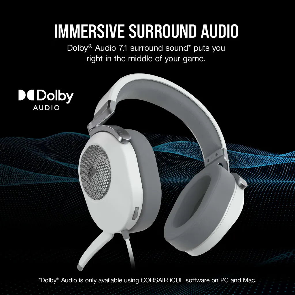 Corsair HS65 SURROUND Wired Gaming Headset (White) overview 3