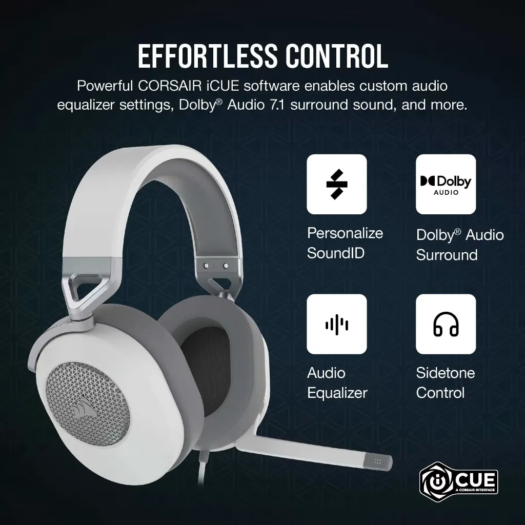 Corsair HS65 SURROUND Wired Gaming Headset (White) overview 5