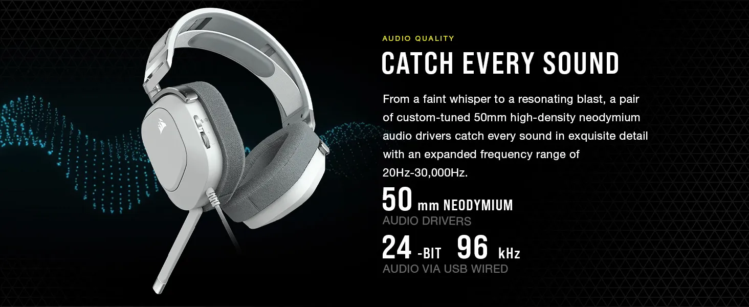 Corsair HS80 RGB USB WIRELESS Gaming Headset (White) overview 2