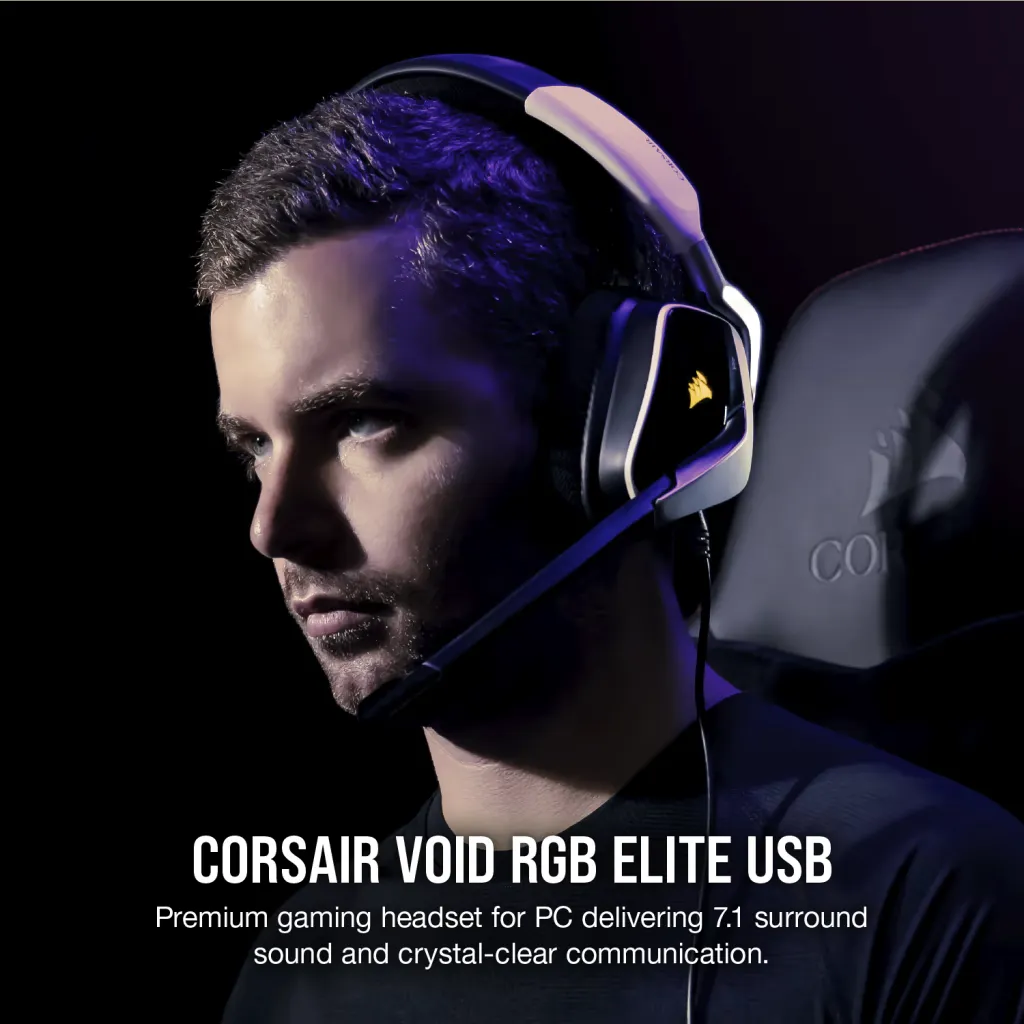Corsair VOID RGB ELITE USB Premium Gaming Headset with 7.1 Surround Sound (White) overview 1