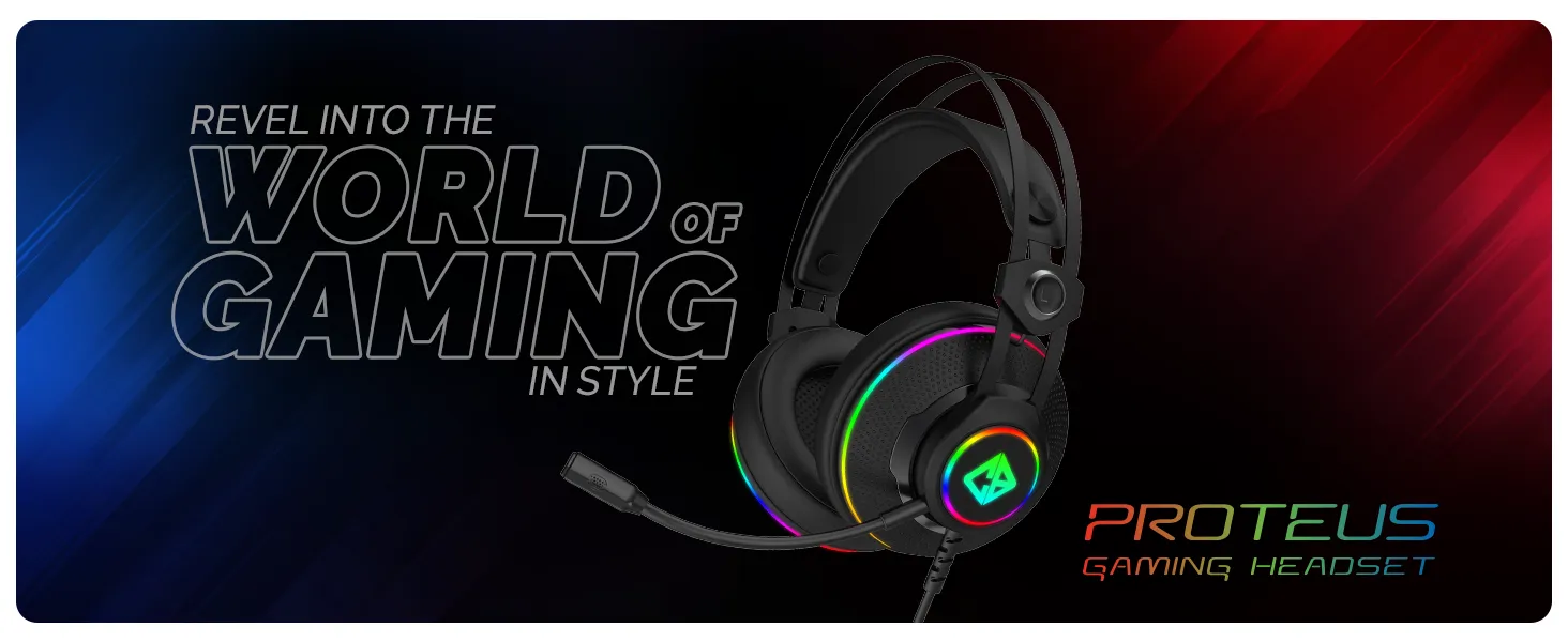 Cosmic Byte Proteus Headset Dual Input USB and 3.5mm, 7.1 Surround Sound, RGB LED, ENC Microphone, Memory Foam Earcushions, Windows Software (Black) overview 1