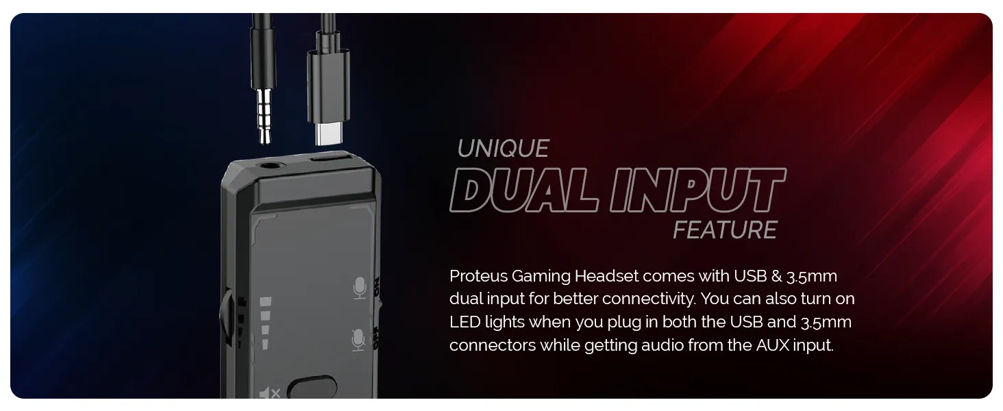 Cosmic Byte Proteus Headset Dual Input USB and 3.5mm, 7.1 Surround Sound, RGB LED, ENC Microphone, Memory Foam Earcushions, Windows Software (Black) overview 3
