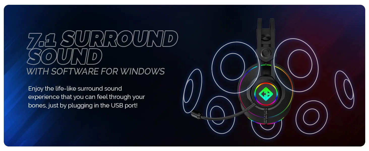 Cosmic Byte Proteus Headset Dual Input USB and 3.5mm, 7.1 Surround Sound, RGB LED, ENC Microphone, Memory Foam Earcushions, Windows Software (Black) overview 7