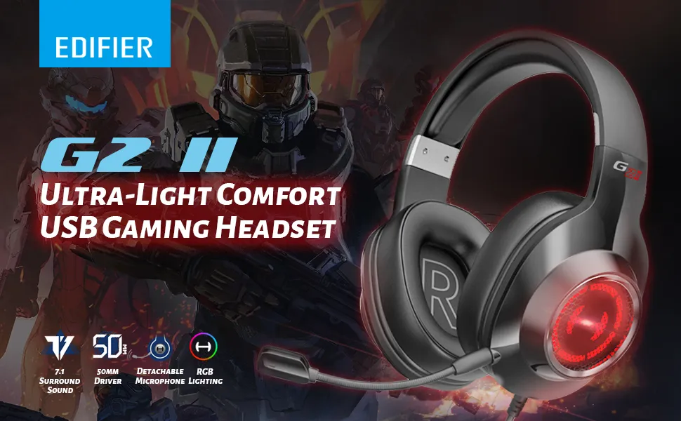 Edifier G2 II 7.1 Surround Sound Gaming Headphones (Black) overview 2