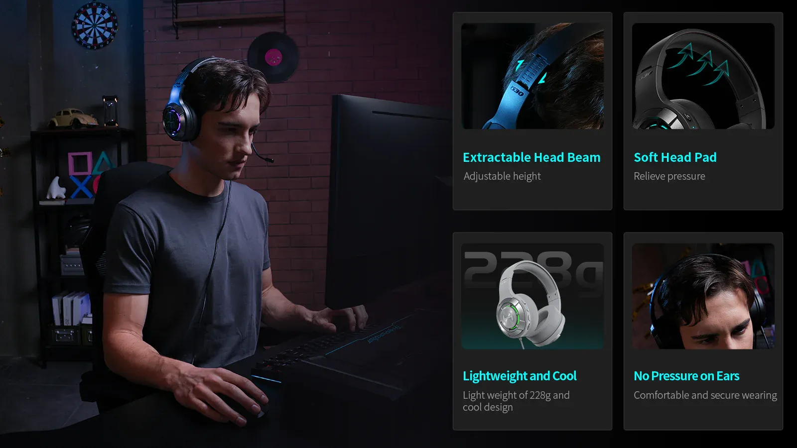 Edifier Hecate G30 II 7.1 Virtual Surround Sound Gaming Headphones With Mic (Black) overview 4