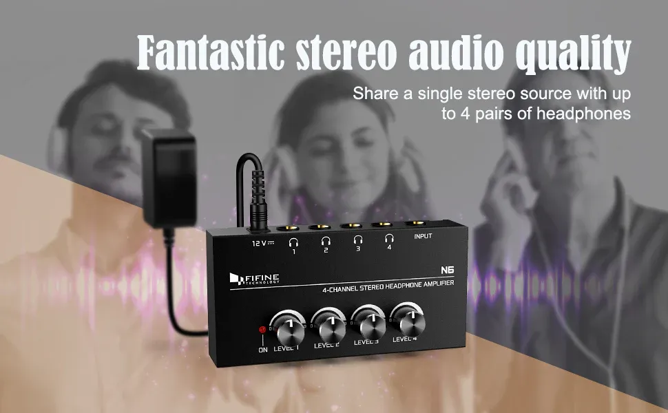Fifine N6 - Headphone Amplifier With Stereo Output And Individual Volume Controls overview 2