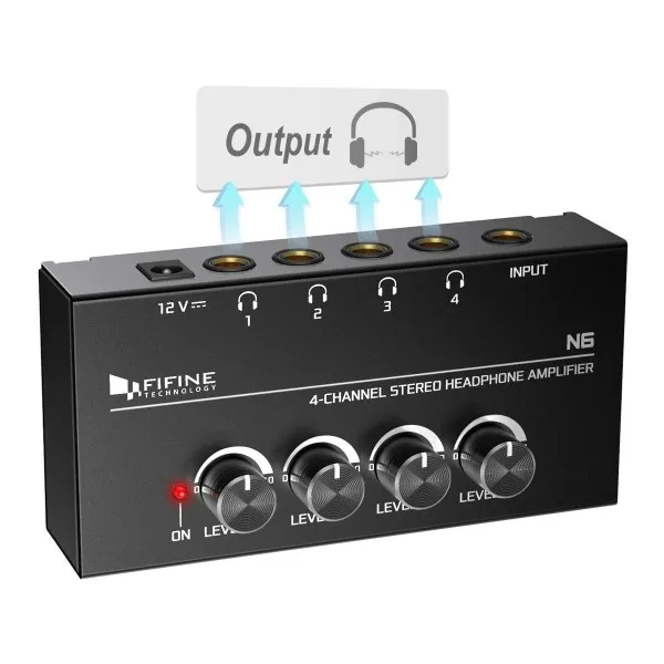 Fifine N6 - Headphone Amplifier With Stereo Output And Individual Volume Controls