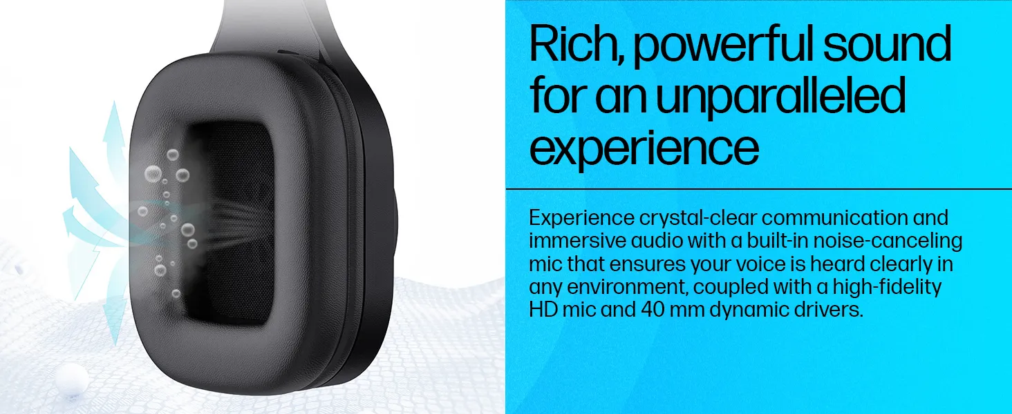 HP H120 Stereo USB On Ear Headset, Plug-and-Play USB-A, Built-in Noise-Canceling Mic, Adjustable Head Strap, Padded Ear Cushions, 360-Degree Bendable Mic, 1-Year Limited Warranty, Black, 9Z4V9Aa overview 2