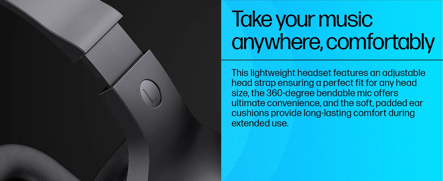 HP H120 Stereo USB On Ear Headset, Plug-and-Play USB-A, Built-in Noise-Canceling Mic, Adjustable Head Strap, Padded Ear Cushions, 360-Degree Bendable Mic, 1-Year Limited Warranty, Black, 9Z4V9Aa overview 4