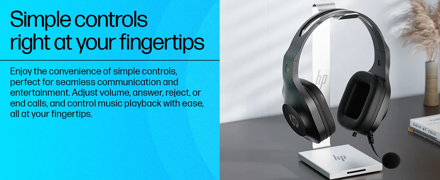 HP H120 Stereo USB On Ear Headset, Plug-and-Play USB-A, Built-in Noise-Canceling Mic, Adjustable Head Strap, Padded Ear Cushions, 360-Degree Bendable Mic, 1-Year Limited Warranty, Black, 9Z4V9Aa overview 5