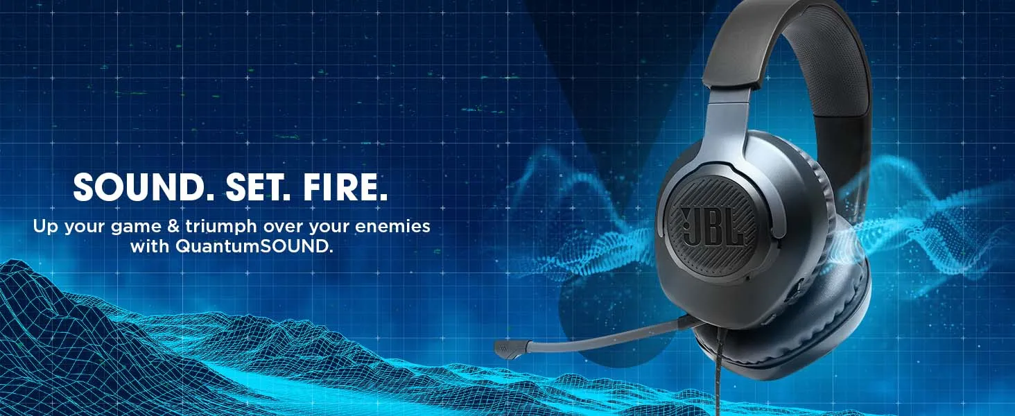 JBL Quantum 100, Wired Over Ear Gaming Headphones with mic, Blue overview 3