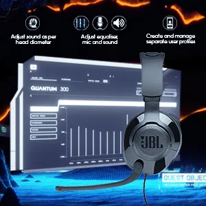 JBL Quantum 300 Wired Over Ear Gaming Headphones with Mic (Black) overview 4