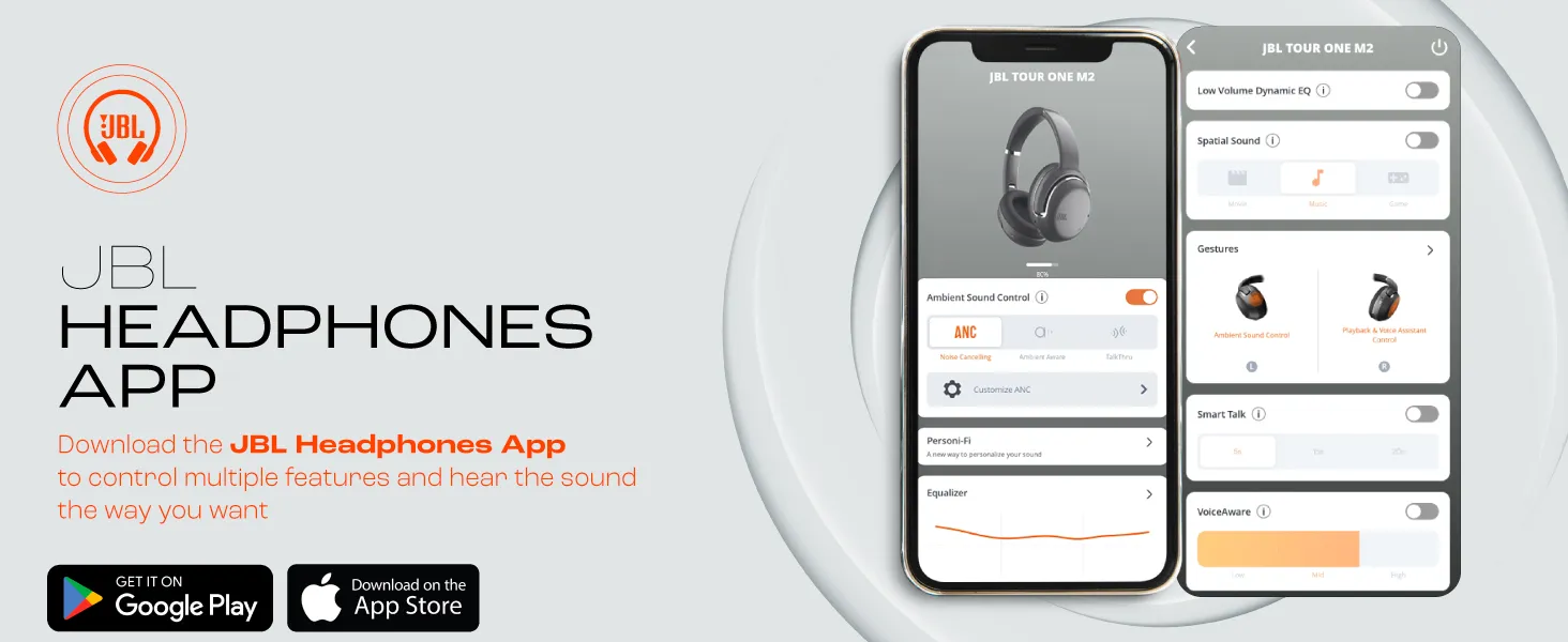 JBL Tour One M2 Adaptive Noise Cancelling Bluetooth Over Ear Headphones (Black) overview 5