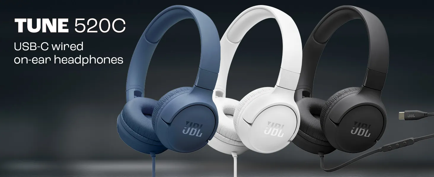 JBL Tune 520C On Ear Type C Wired Headphone (White) overview 1